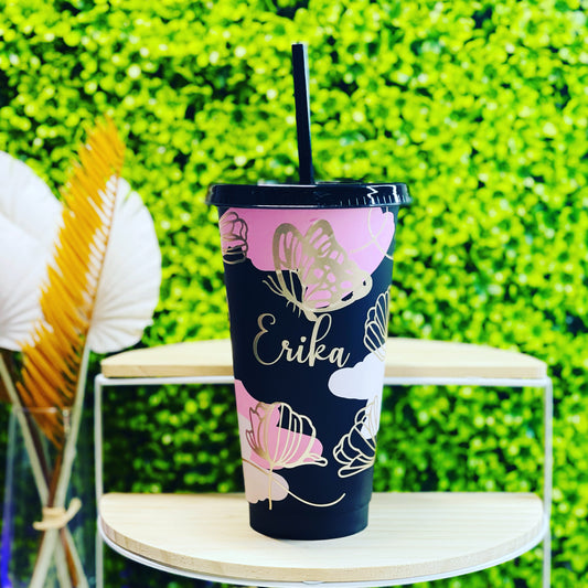 24oz Pink & Gold Floral Cup